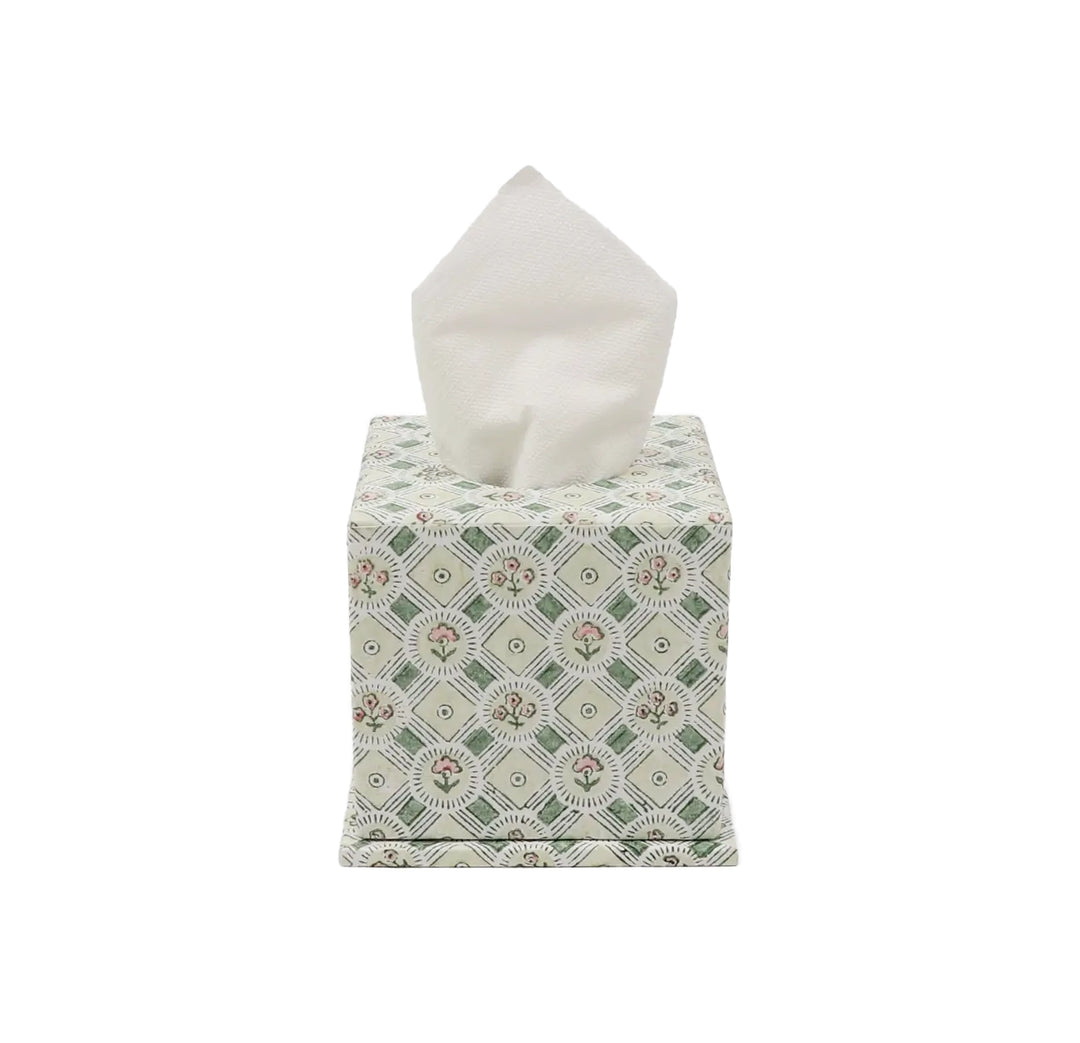 Tissue Box: Green and Pink Flowers