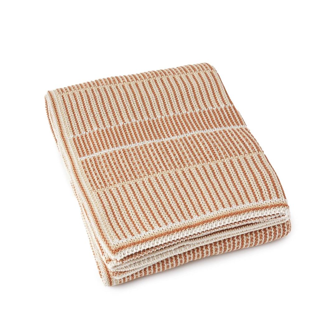 Lofty Stripe Cotton Natural/Russet Throw Blanket