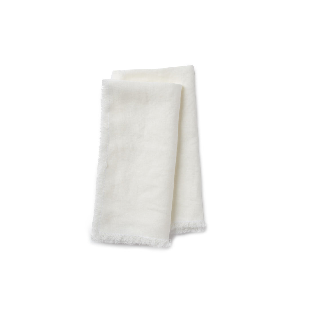 Linen Napkins with Fringes in White- Set of 2