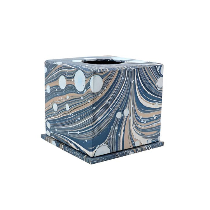 Marbled Tissue Box: Blue Marbled Paper