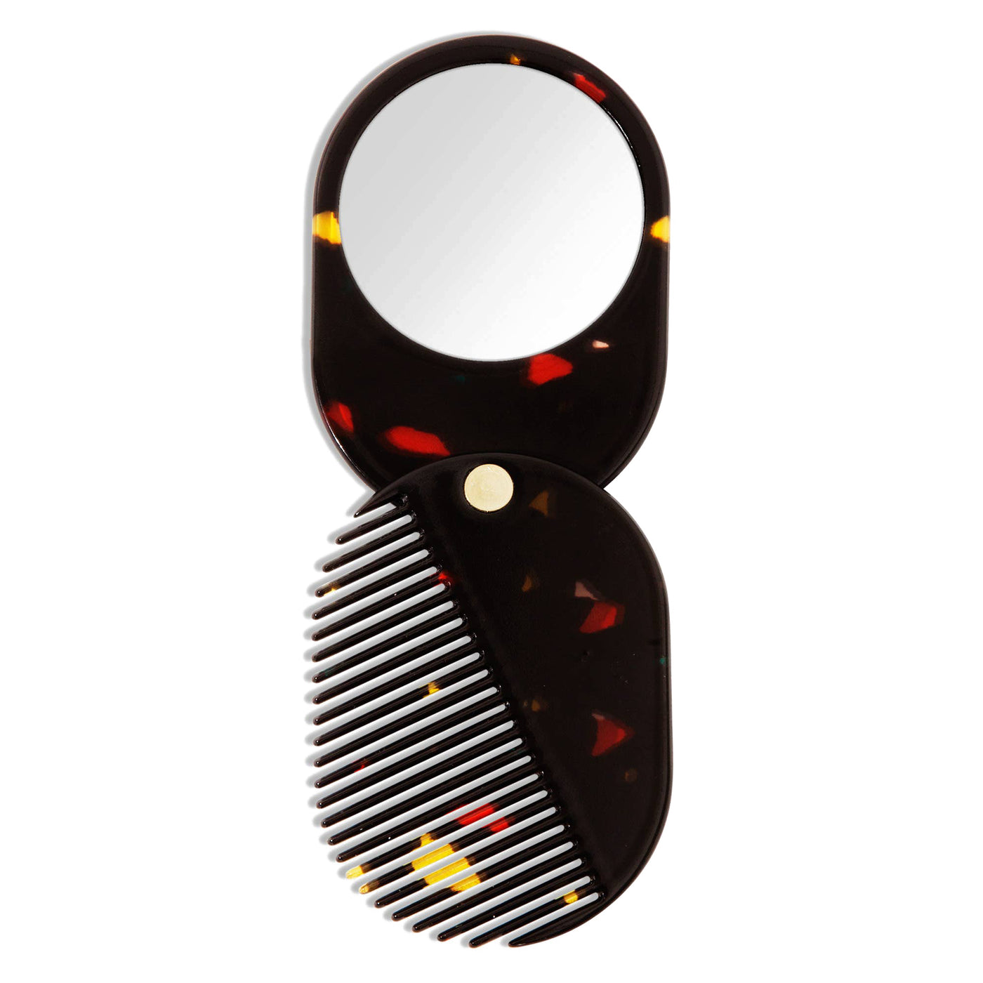 2 in 1 Pocket Comb + Mirror in Black Amber