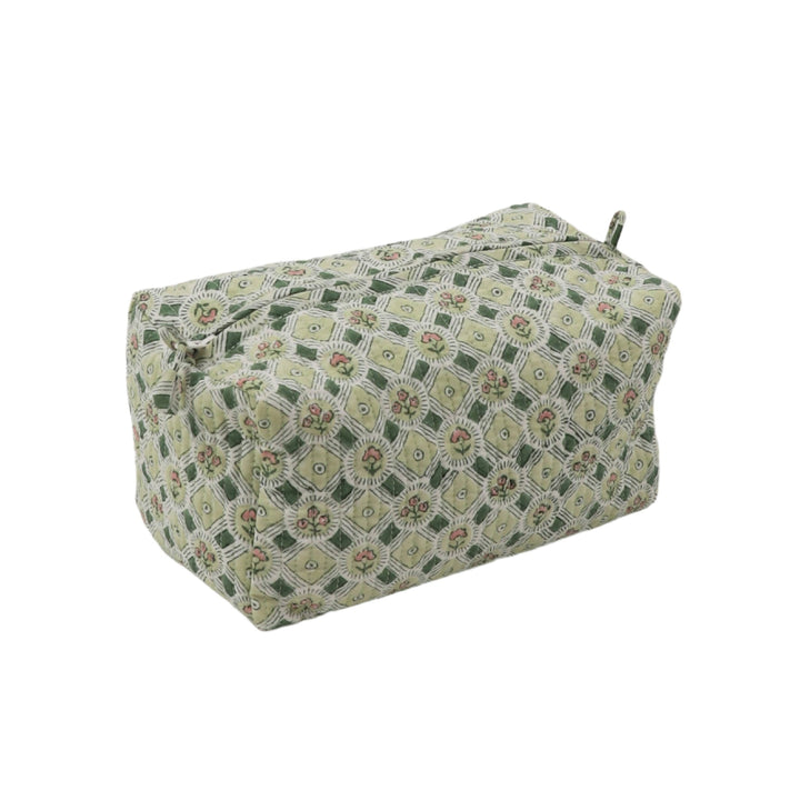 Quilted Toiletry Pouch: Green Diamonds