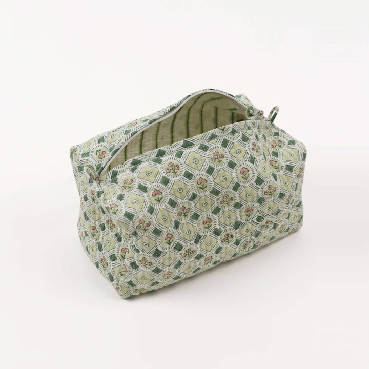 Quilted Toiletry Pouch: Green Diamonds