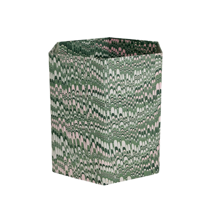 Hexagon Collapsible Basket: Green and Pink Marble