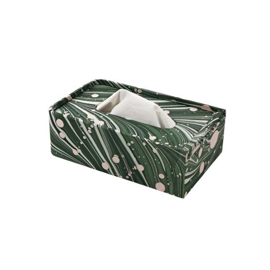 Marbled Tissue Box: Green and Pink Marbled Paper