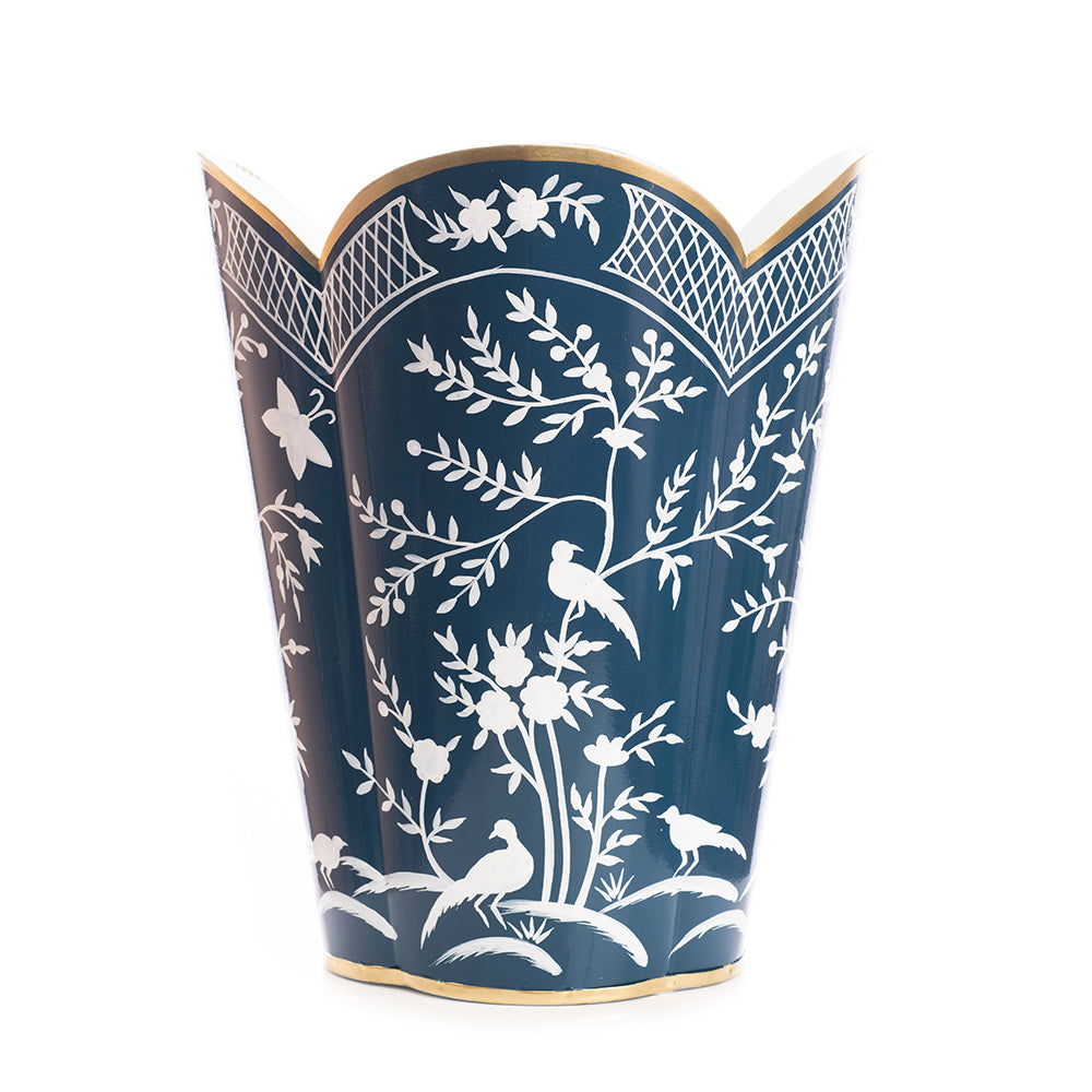 Navy Chinoiserie Waste Basket