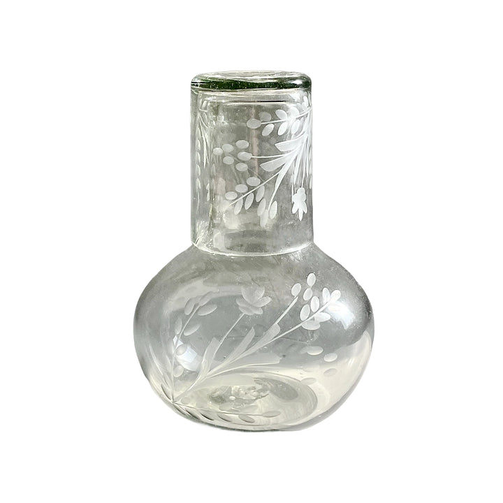 Hand Blown and Floral Etched Carafe Set