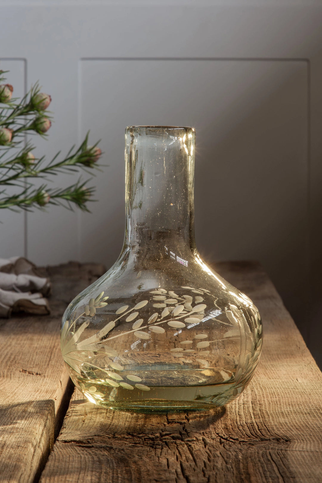Hand Blown and Floral Etched Carafe Set