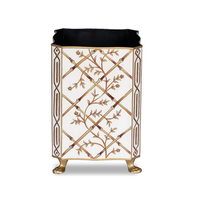 Bamboo Wastepaper Basket, Ivory and Gold