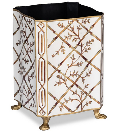 Bamboo Wastepaper Basket, Ivory and Gold