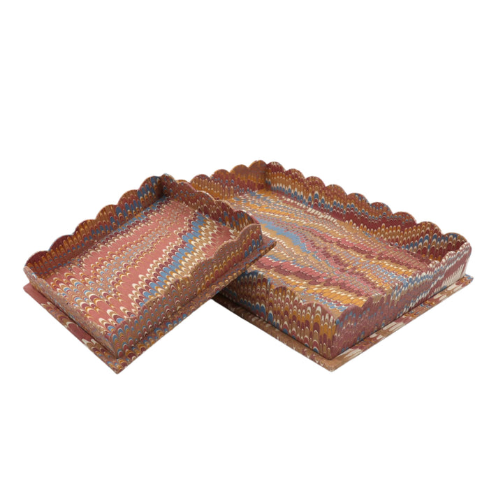 Large Scalloped Tray Set: Marbled Paper