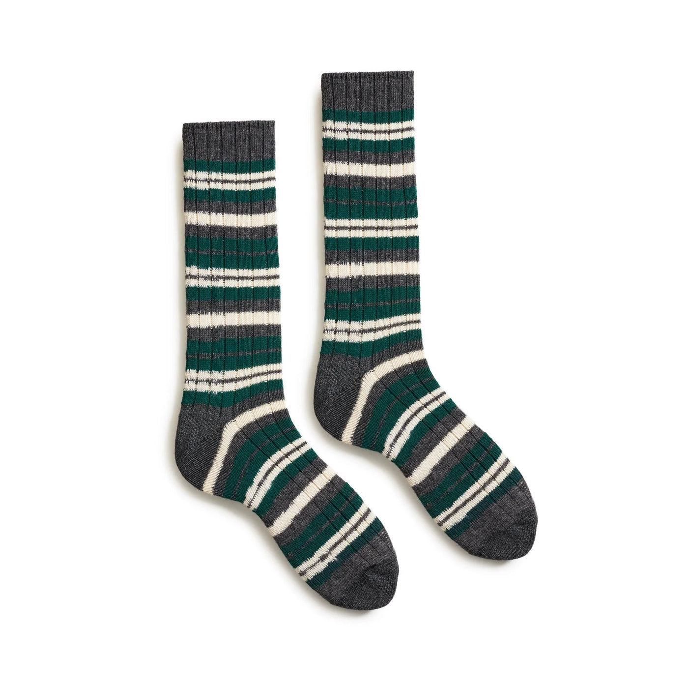 Men's Striped Rib Wool Cashmere Socks - Emerald