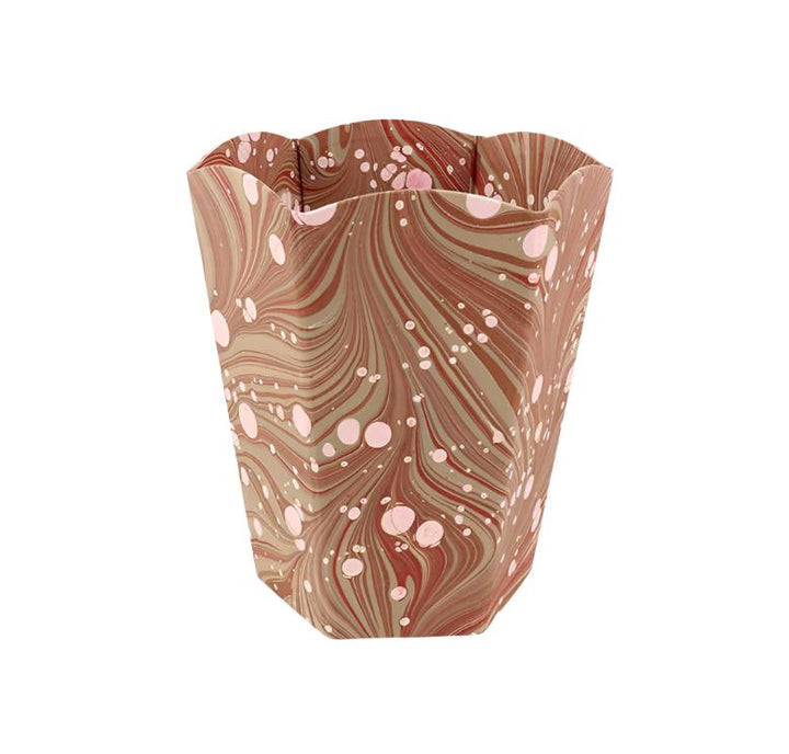 Marbled Scalloped Collapsible Basket: Orange and Pink Marbled Paper