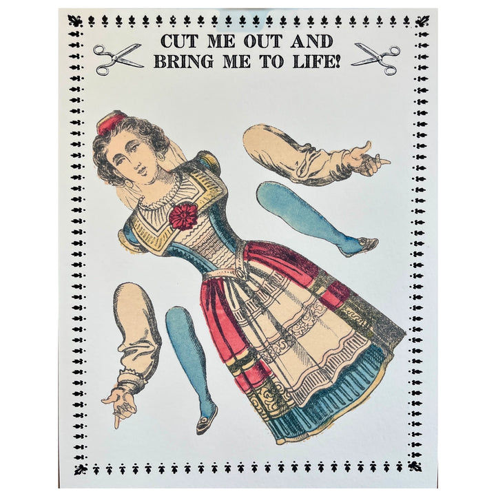 Paper Puppet Cut Out Art Cards: Red and Blue lady