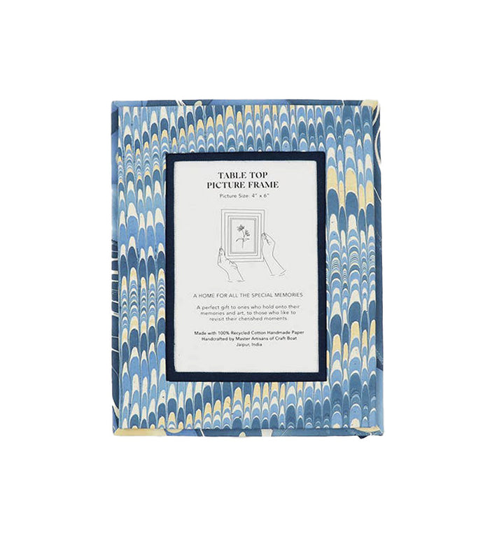 Table Top Picture Frame: Blue Marbled Paper