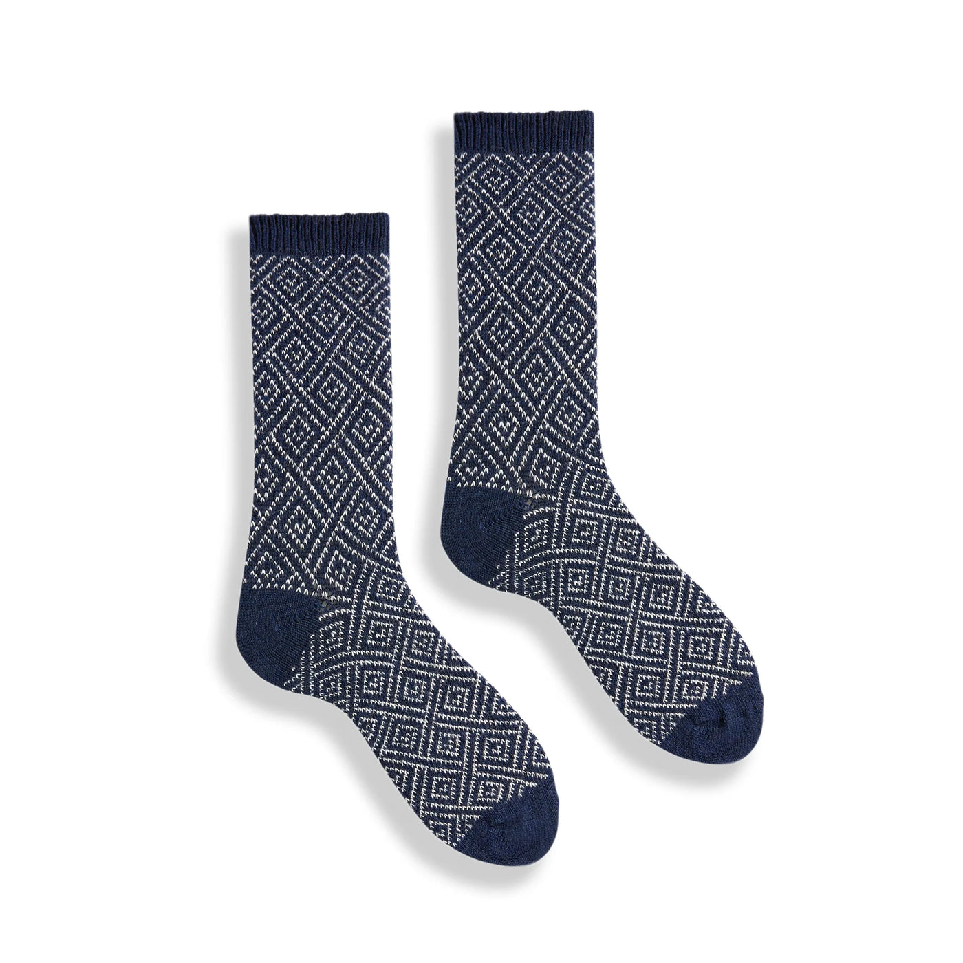Women's Diamond Wool Cashmere Socks - Navy