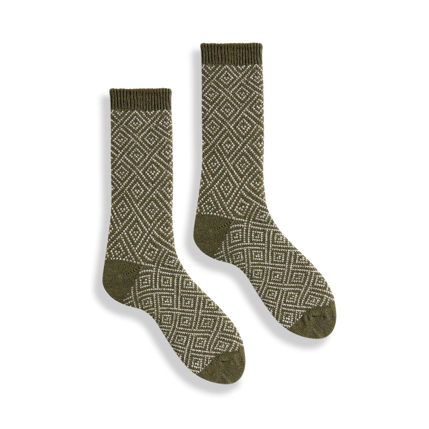 Women's Diamond Wool Cashmere Socks - Olive