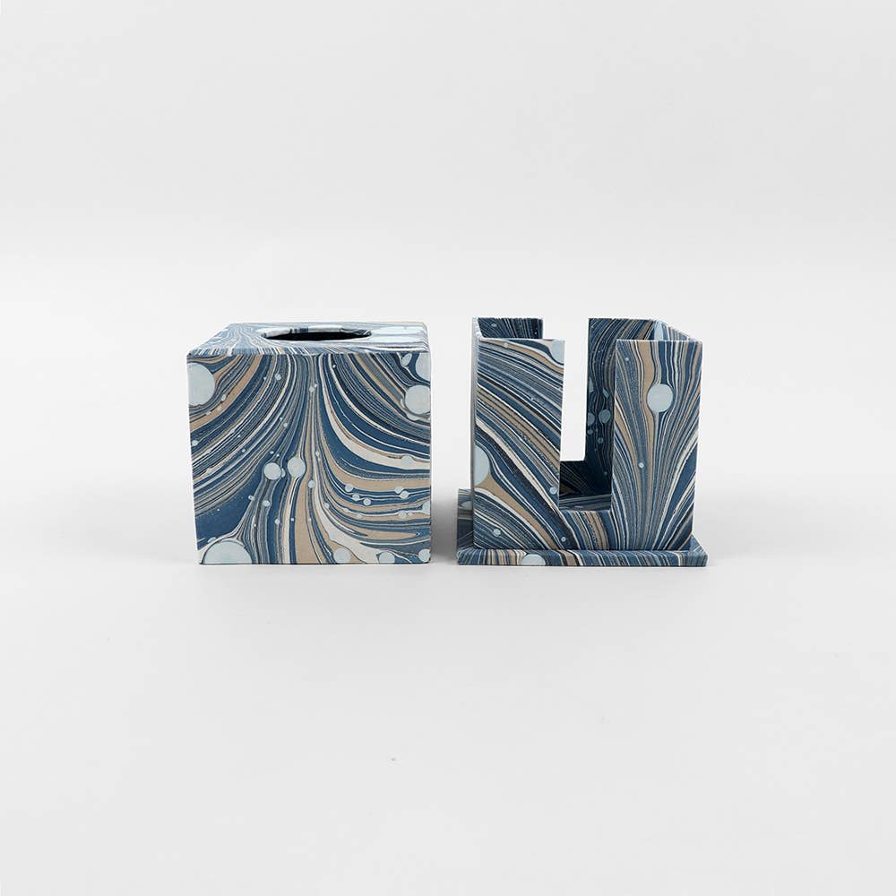 Marbled Tissue Box: Blue Marbled Paper