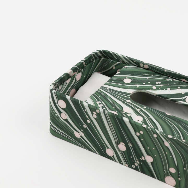 Marbled Tissue Box: Green and Pink Marbled Paper