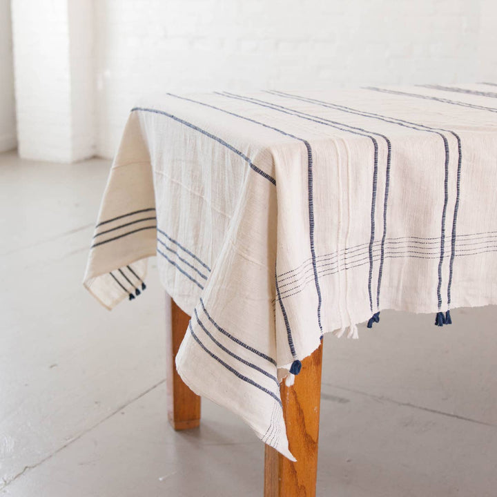 Natural Line and Blue Stripe Tablecloth