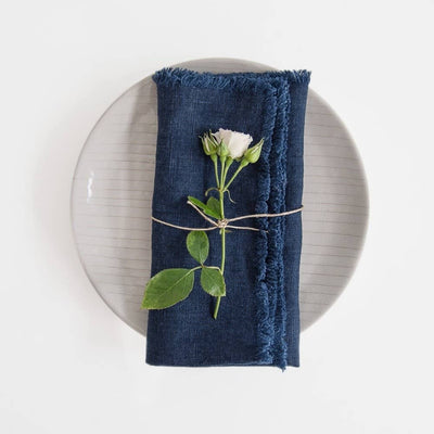 Linen Napkins with Fringes in Navy - Set of 2