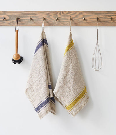 Linen Kitchen Towel - Vintage Style Mustard Stripe